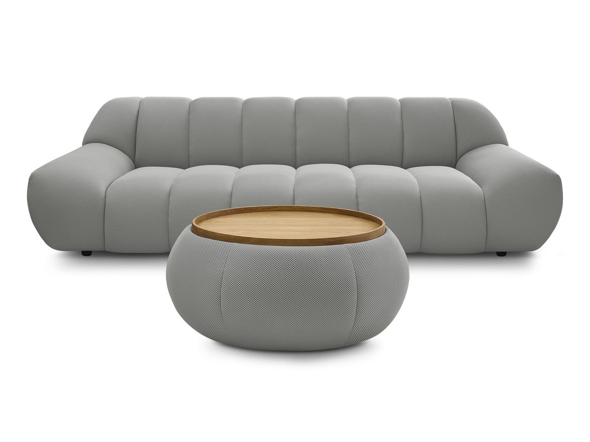 Canapé droit fixe 3 places HAYDEN tissu mesh avec pouf grand avec plateau