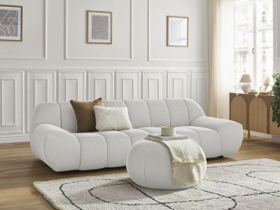 Canapé droit fixe 3 places HAYDEN tissu mesh avec pouf grand