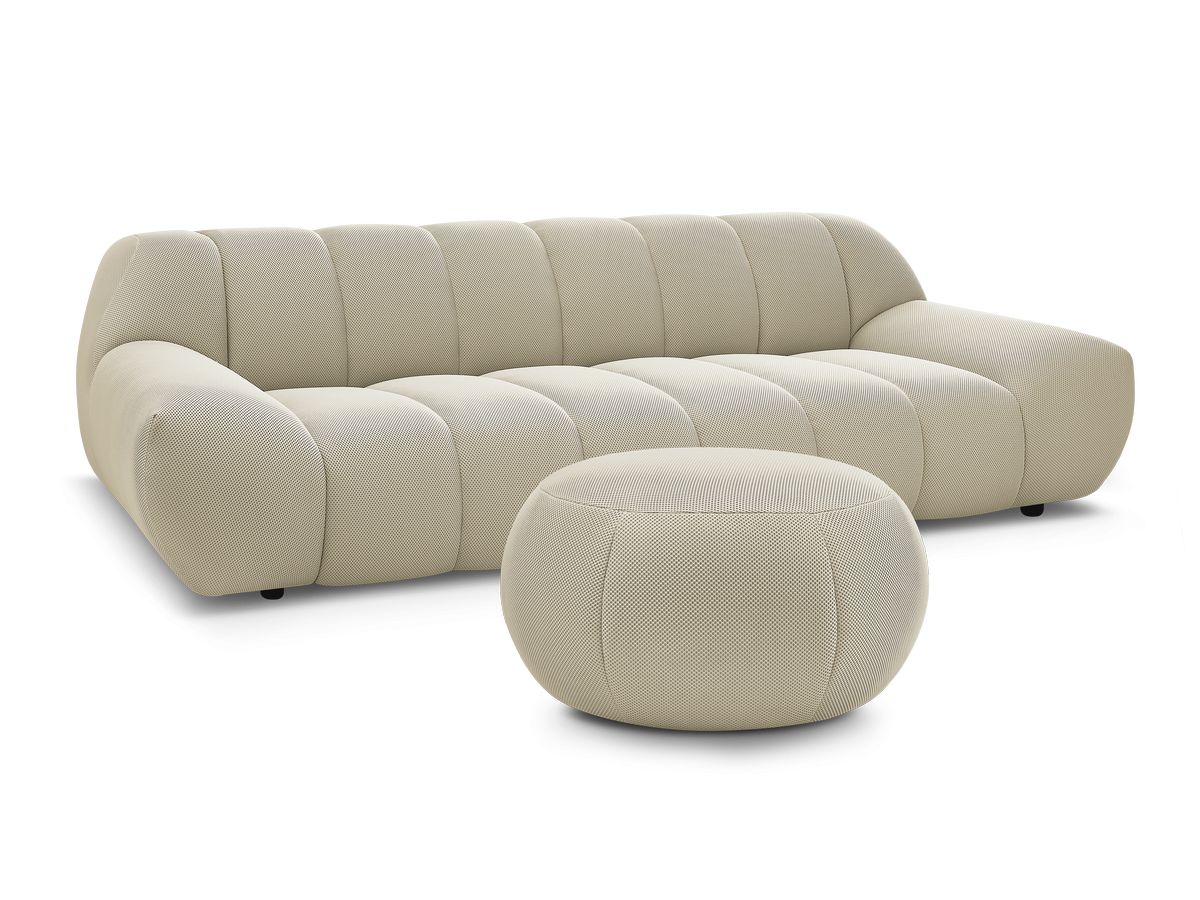 Canapé droit fixe 3 places HAYDEN tissu mesh avec pouf grand