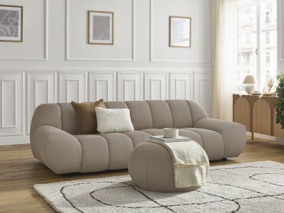 Canapé droit fixe 3 places HAYDEN tissu mesh avec pouf grand