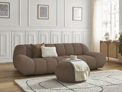 Canapé droit fixe 3 places HAYDEN tissu mesh avec pouf grand