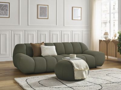 Canapé droit fixe 3 places HAYDEN tissu mesh avec pouf grand