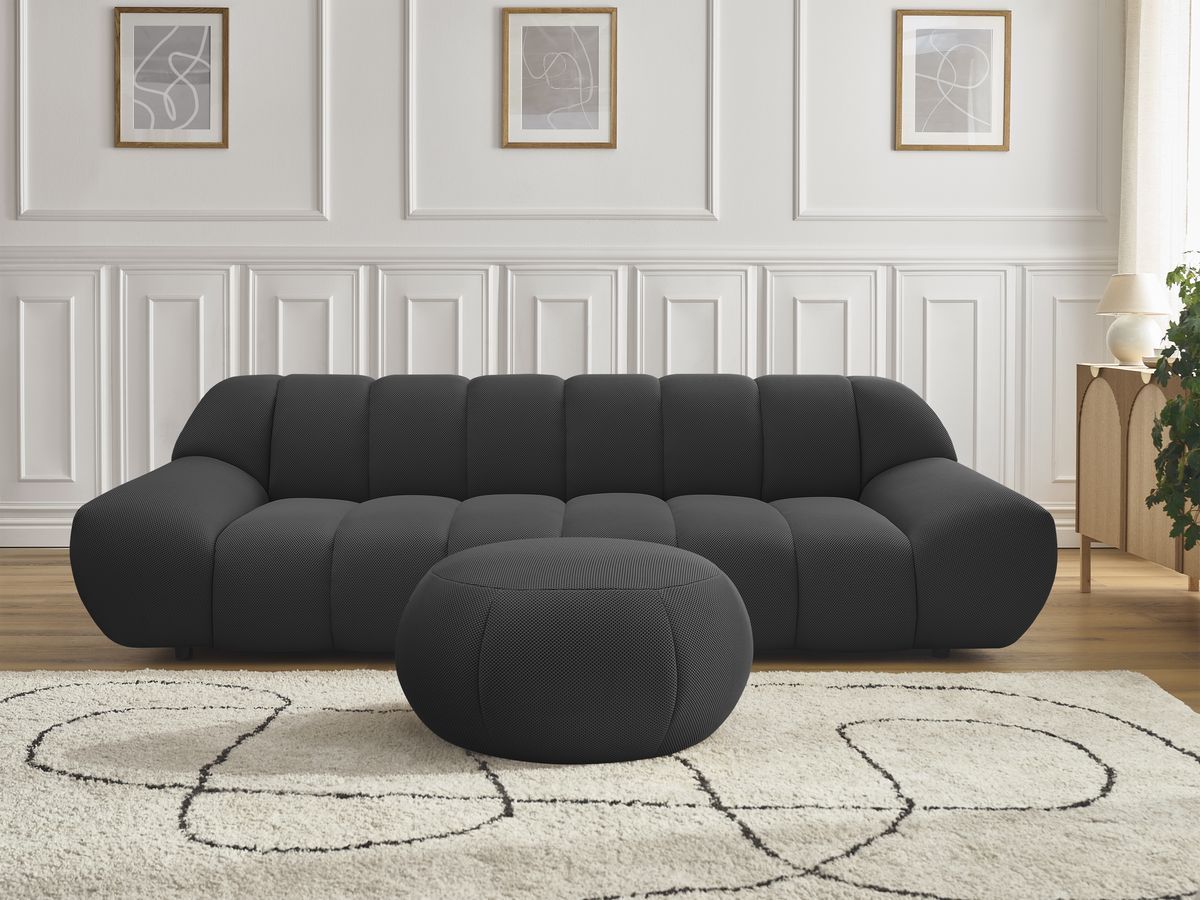 Hayden canapé droit fixe 3 places tissu mesh grand noir - Vue supplémentaire 3