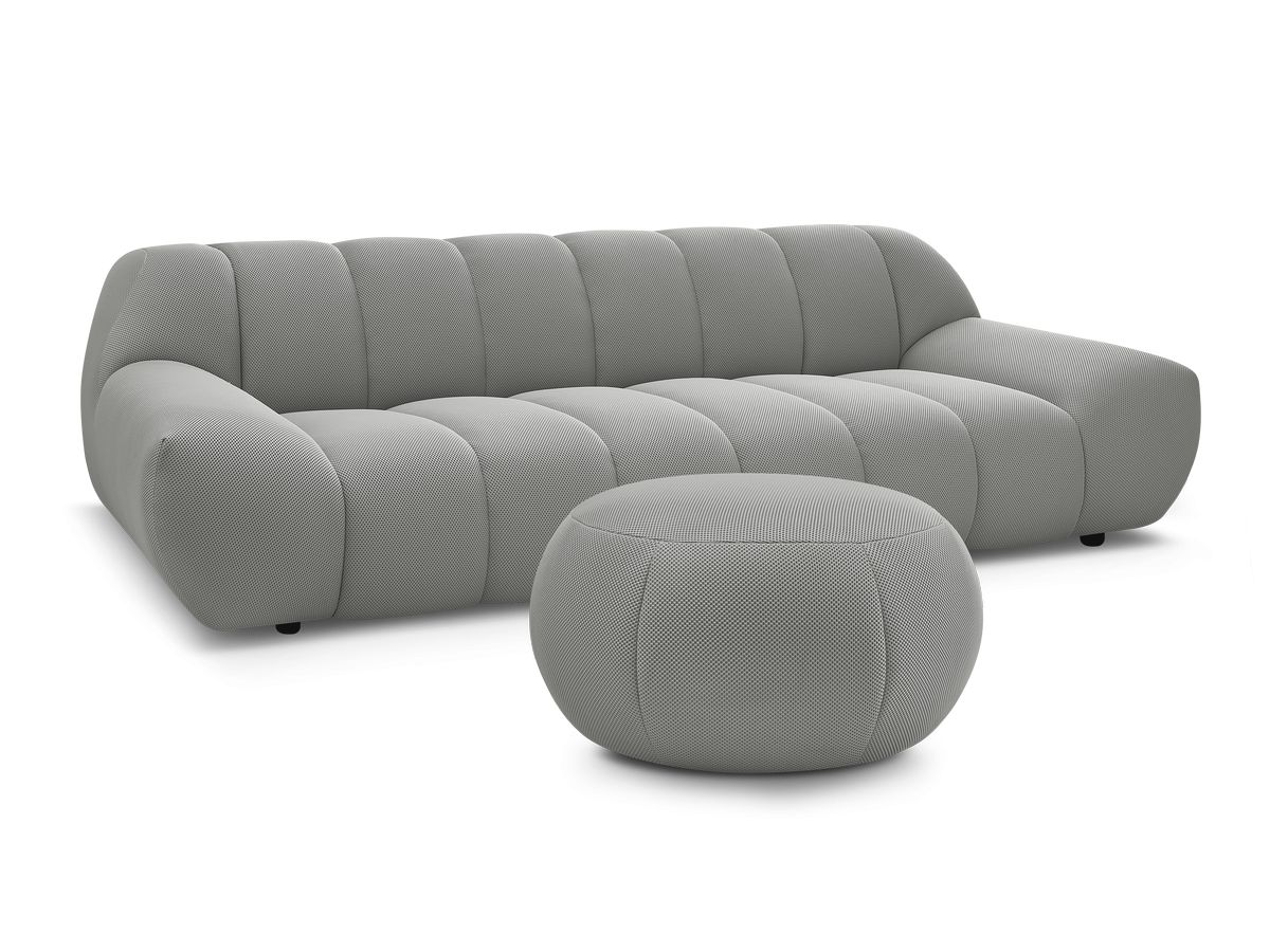 Canapé droit fixe 3 places HAYDEN tissu mesh avec pouf grand