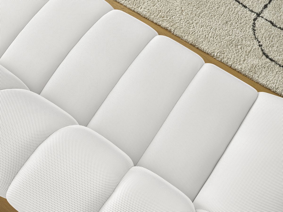 Ensemble canapé droit fixe 3 + 2 places HAYDEN tissu mesh avec 1 pouf grand avec plateau, 1 pouf grand et 1 pouf petit