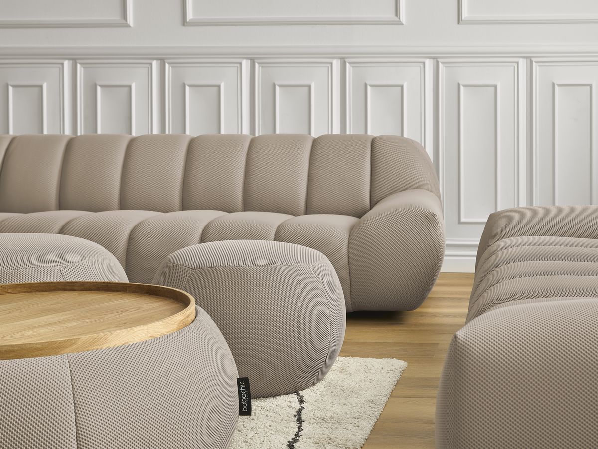 Canapé d'angle fixe EVEREST tissu chiné - Orange - Angle droit - 10 coussins