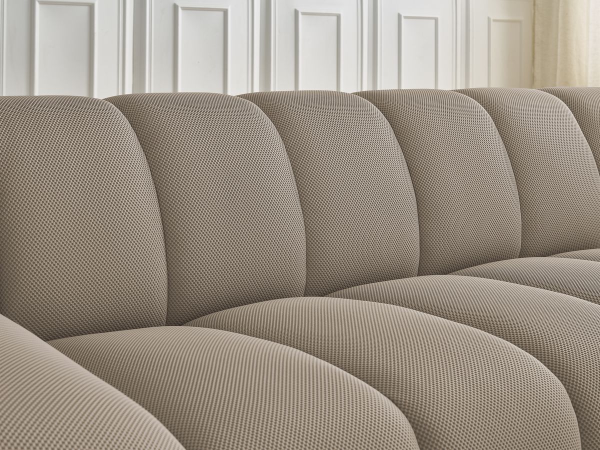 Canapé d'angle fixe EVEREST tissu chiné - Orange - Angle droit - 10 coussins