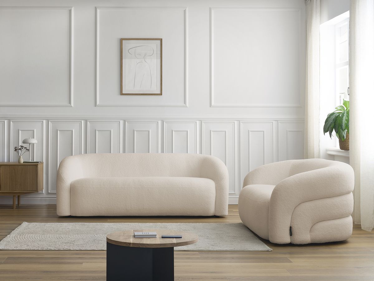 Ensemble canapé droit 3 + 2 places ELINA bouclette beige — vue 5