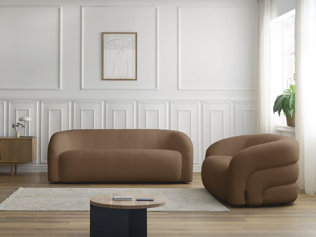 Ensemble canapé droit 3 + 2 places ELINA bouclette marron — vue 5