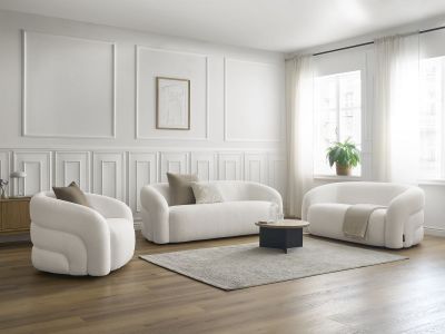Ensemble canapé droit fixe 3 + 2 places + fauteuil pivotant ELINA tissu bouclette