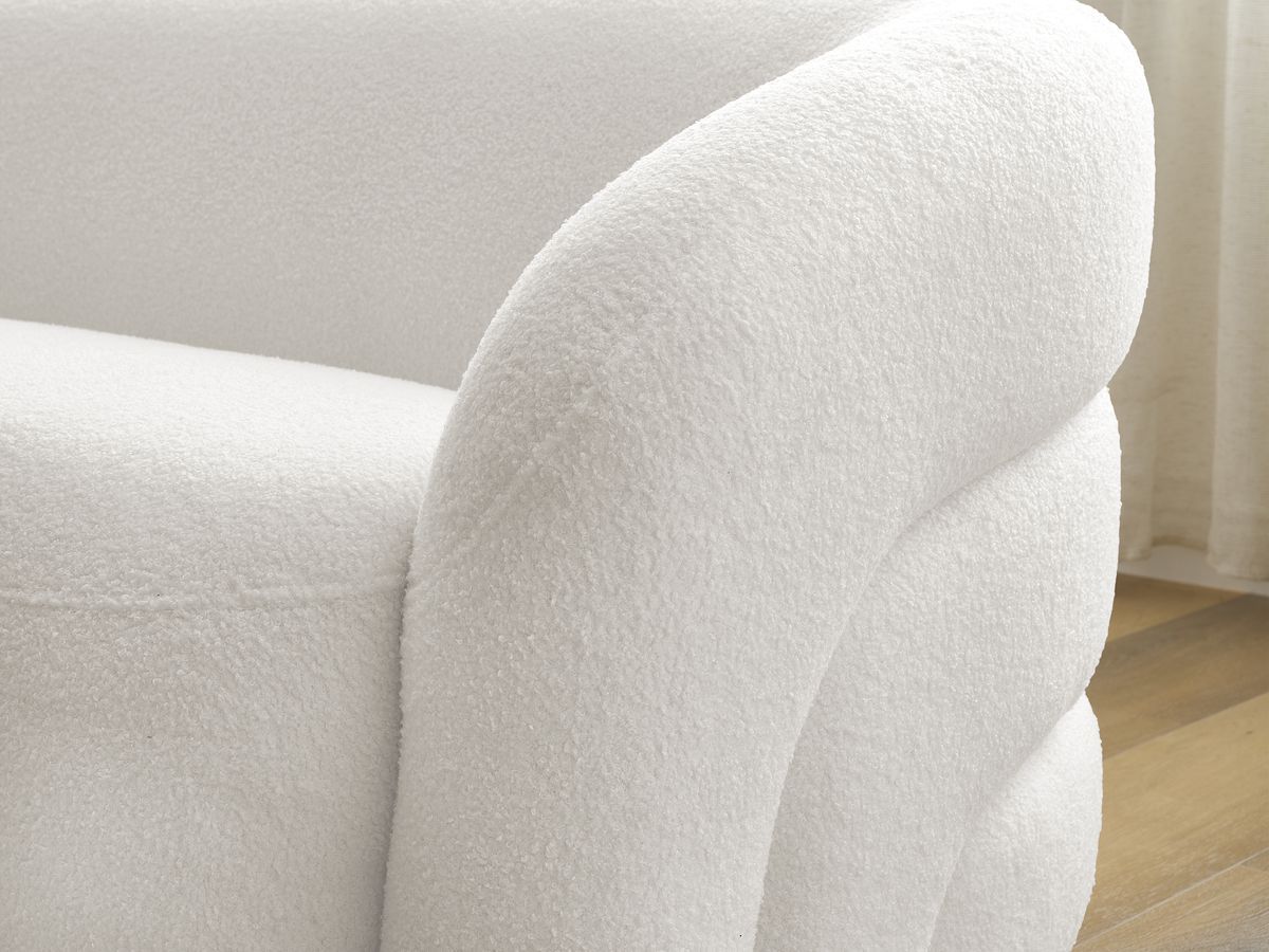 Ensemble canapé droit fixe 3 + 2 places + fauteuil pivotant ELINA tissu bouclette