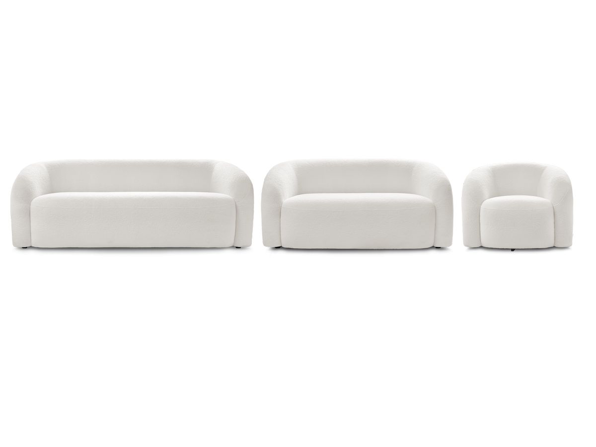 Ensemble canapé droit fixe 3 + 2 places + fauteuil pivotant ELINA tissu bouclette