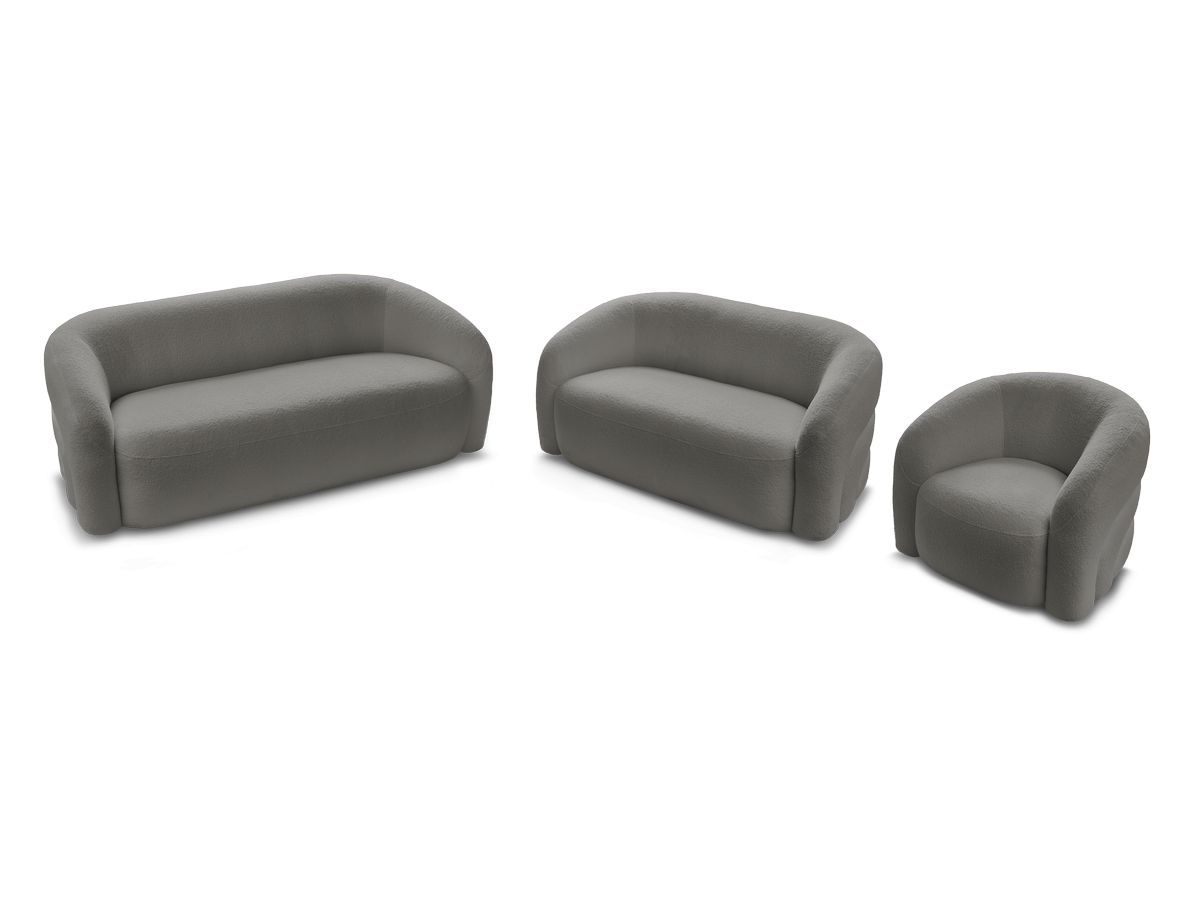 Ensemble canapé droit fixe 3 + 2 places + fauteuil pivotant ELINA tissu bouclette
