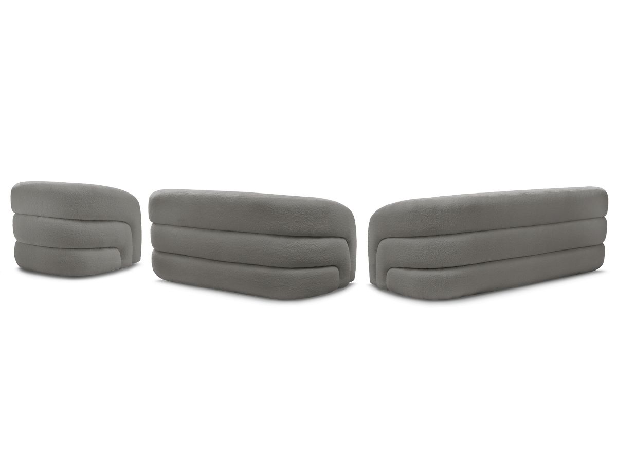 Ensemble canapé droit fixe 3 + 2 places + fauteuil pivotant ELINA tissu bouclette