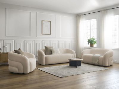Ensemble canapé droit fixe 3 + 2 places + fauteuil pivotant ELINA tissu bouclette