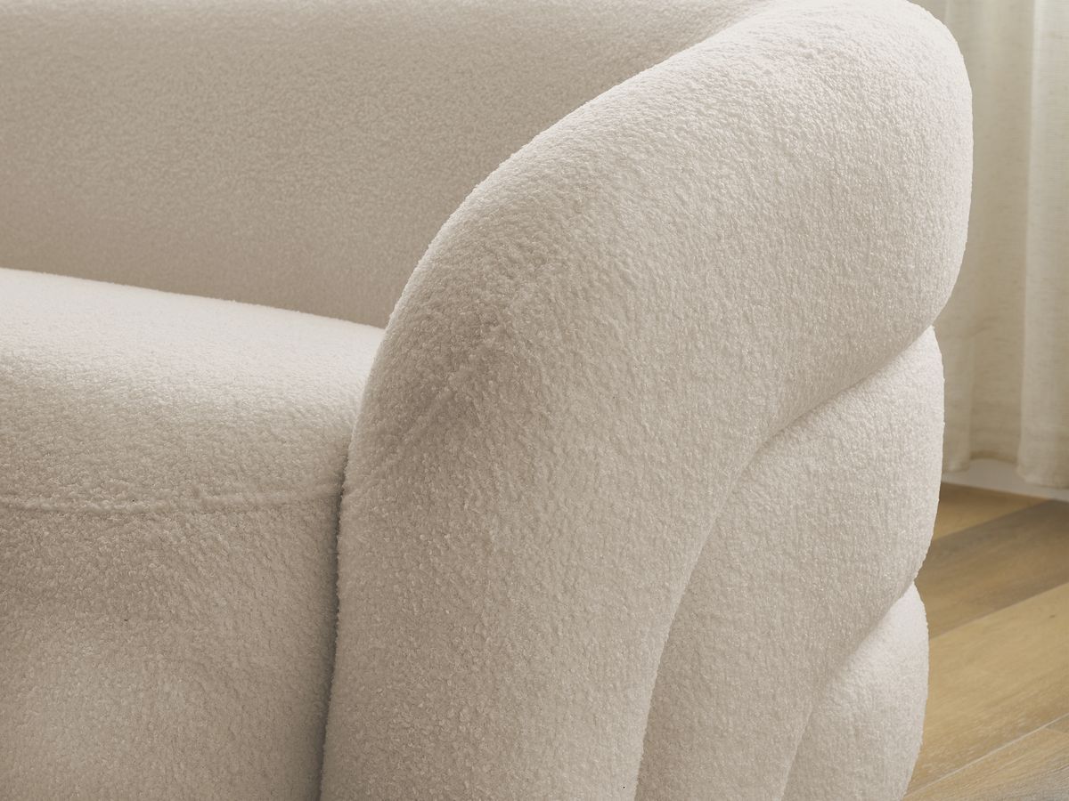 Ensemble canapé droit fixe 3 + 2 places + fauteuil pivotant ELINA tissu bouclette