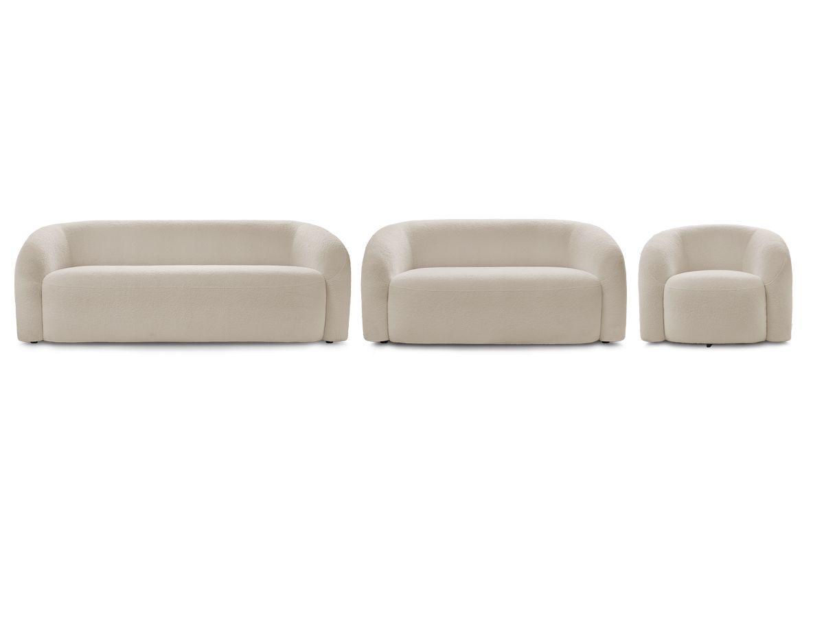 Ensemble canapé droit fixe 3 + 2 places + fauteuil pivotant ELINA tissu bouclette
