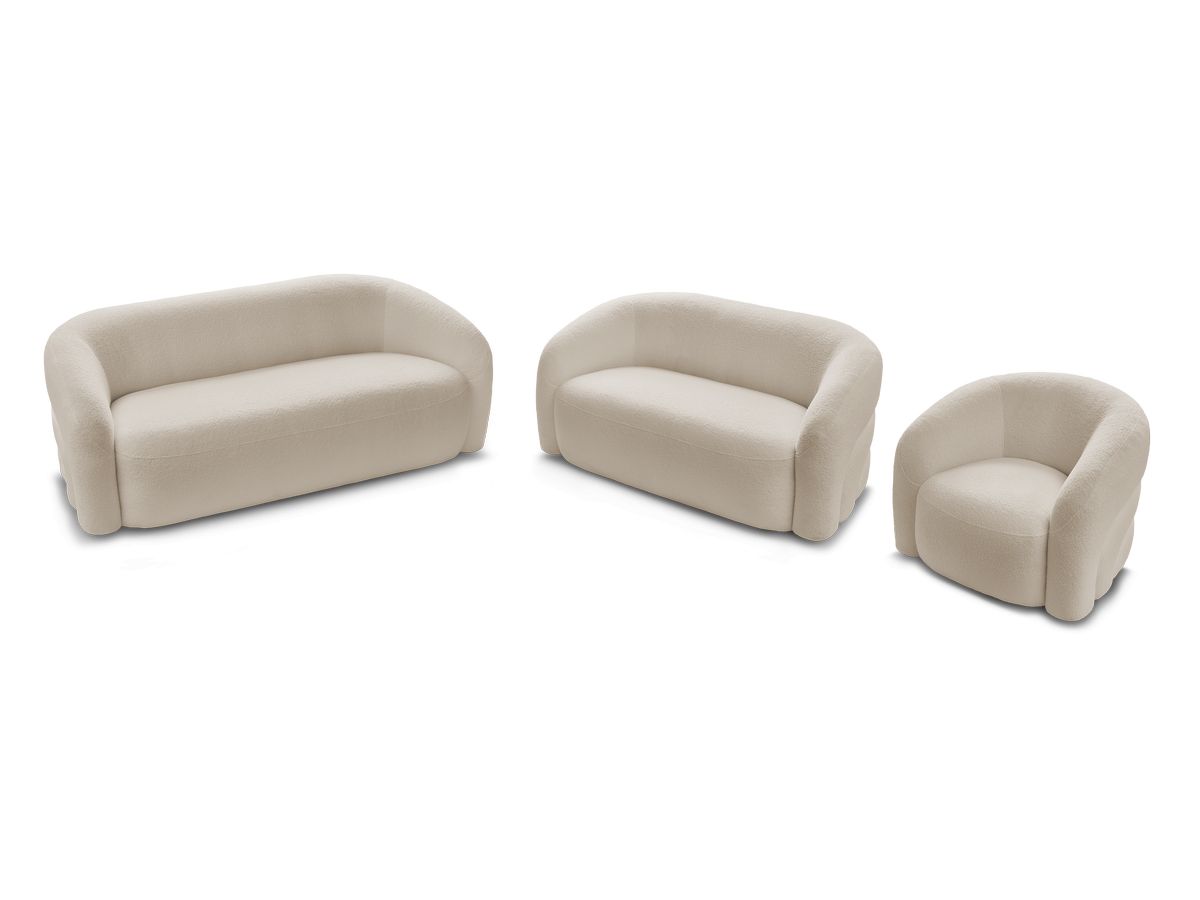 Ensemble canapé droit fixe 3 + 2 places + fauteuil pivotant ELINA tissu bouclette
