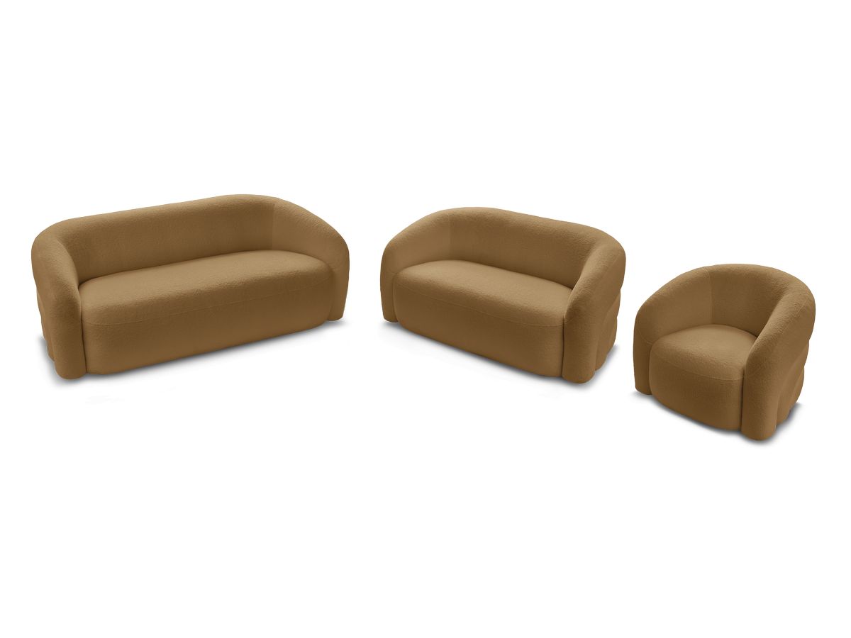 Ensemble canapé droit fixe 3 + 2 places + fauteuil pivotant ELINA tissu bouclette