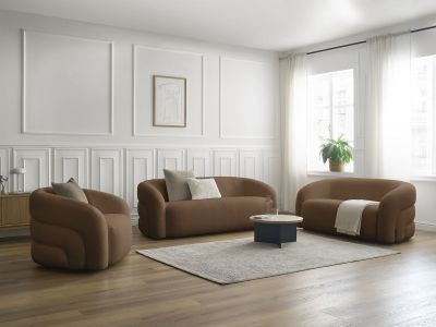 Ensemble canapé droit fixe 3 + 2 places + fauteuil pivotant ELINA tissu bouclette