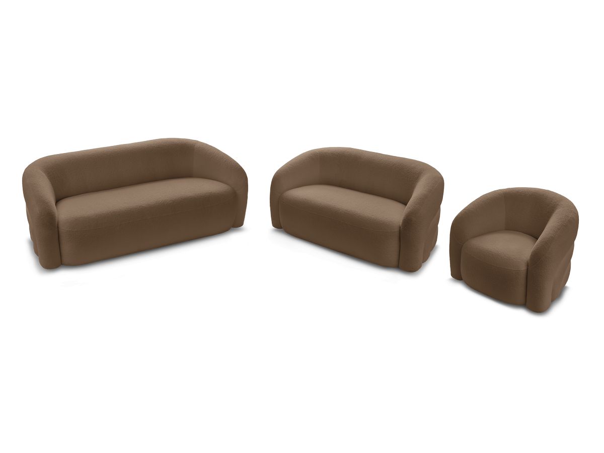 Ensemble canapé droit fixe 3 + 2 places + fauteuil pivotant ELINA tissu bouclette