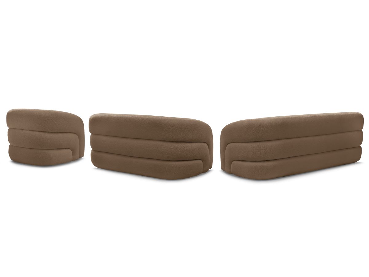 Ensemble canapé droit fixe 3 + 2 places + fauteuil pivotant ELINA tissu bouclette