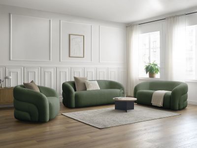 Ensemble canapé droit fixe 3 + 2 places + fauteuil pivotant ELINA tissu bouclette
