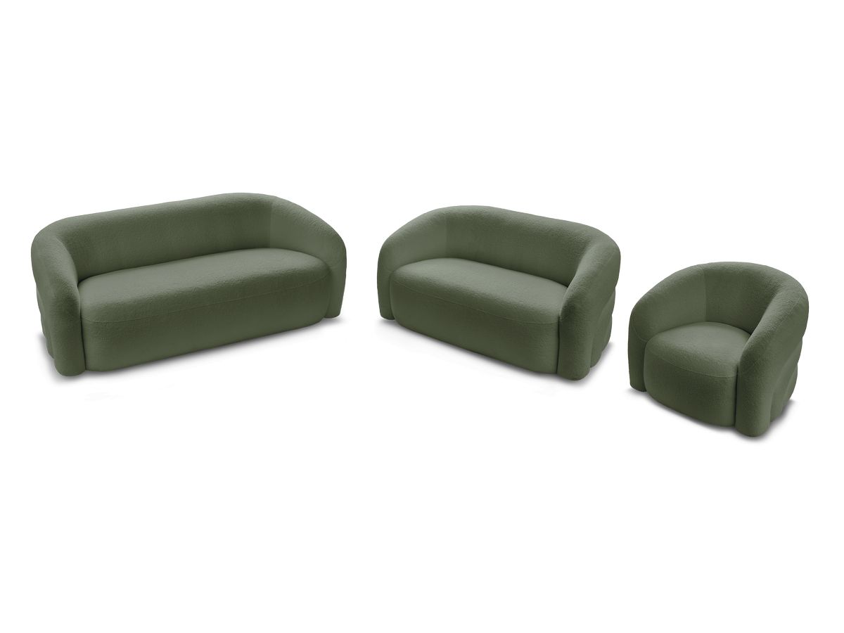 Ensemble canapé droit fixe 3 + 2 places + fauteuil pivotant ELINA tissu bouclette