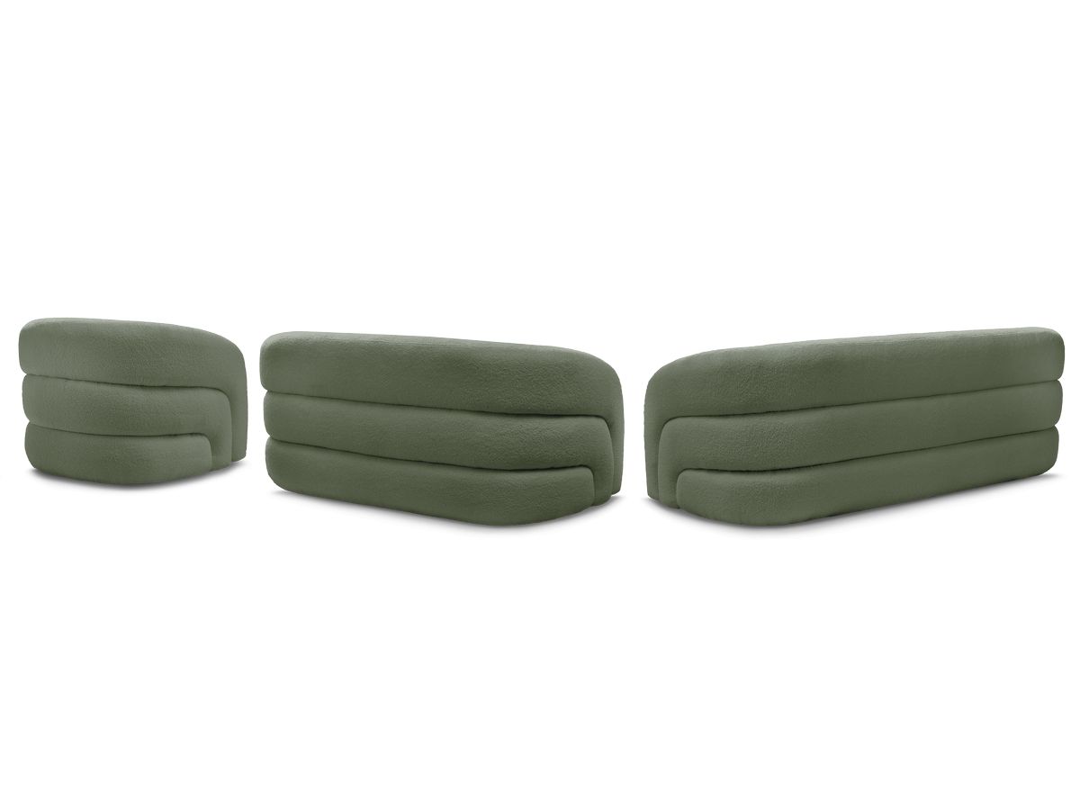 Ensemble canapé droit fixe 3 + 2 places + fauteuil pivotant ELINA tissu bouclette