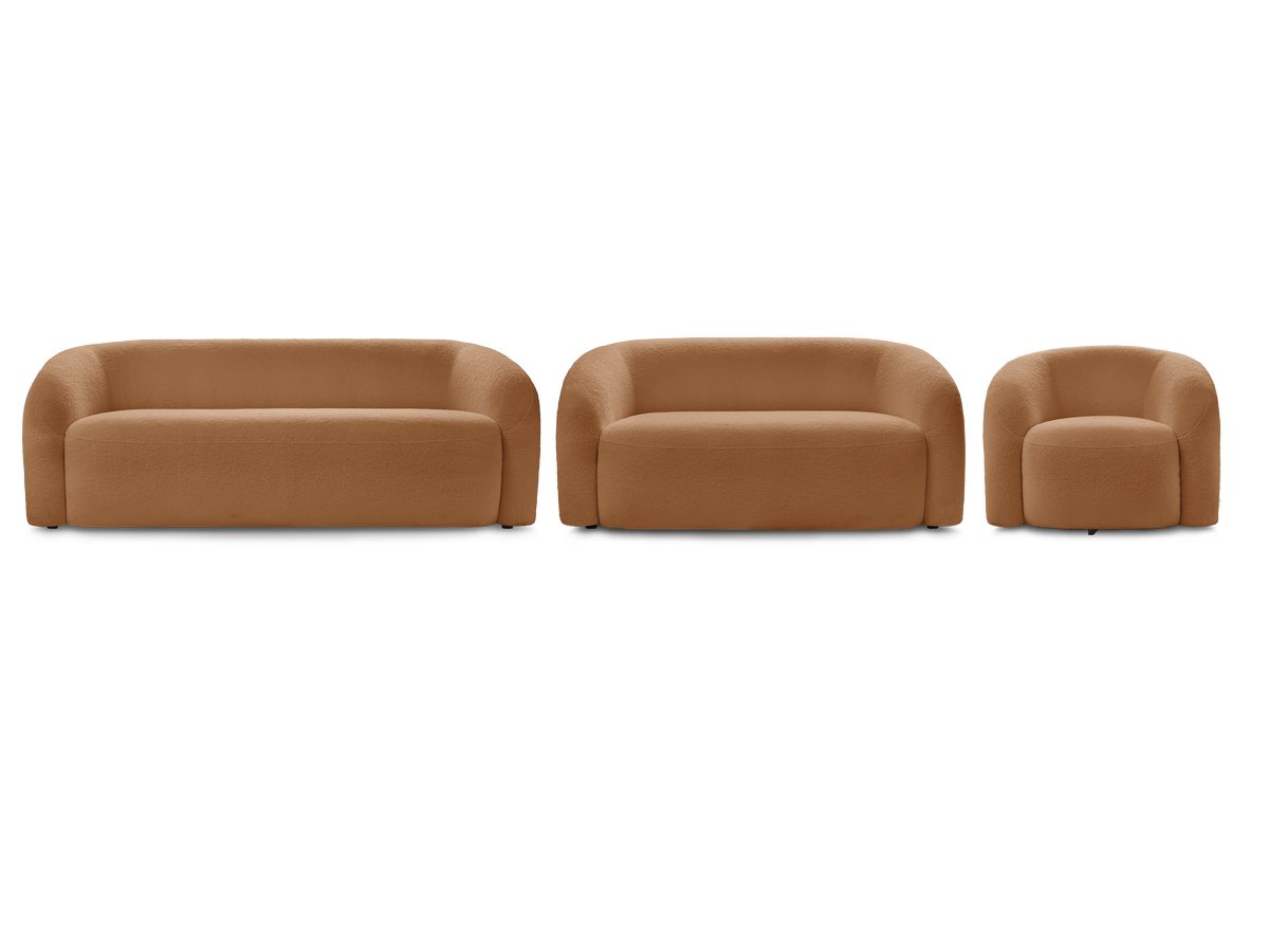 Ensemble canapé droit fixe 3 + 2 places + fauteuil pivotant ELINA tissu bouclette