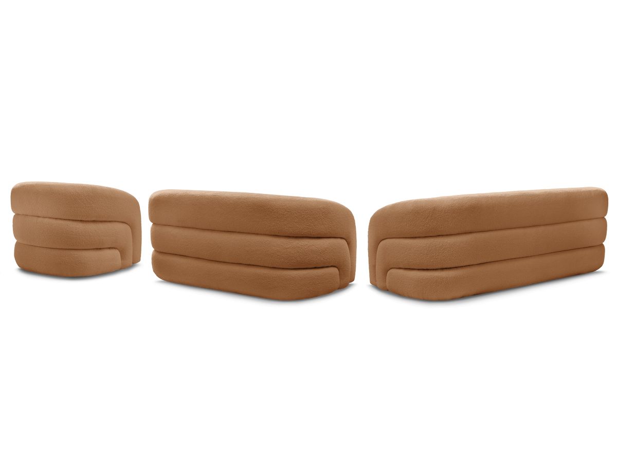 Ensemble canapé droit fixe 3 + 2 places + fauteuil pivotant ELINA tissu bouclette