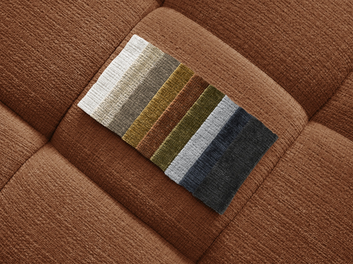 Canapé d'angle fixe EVEREST tissu chiné - Orange - Angle droit - 10 coussins