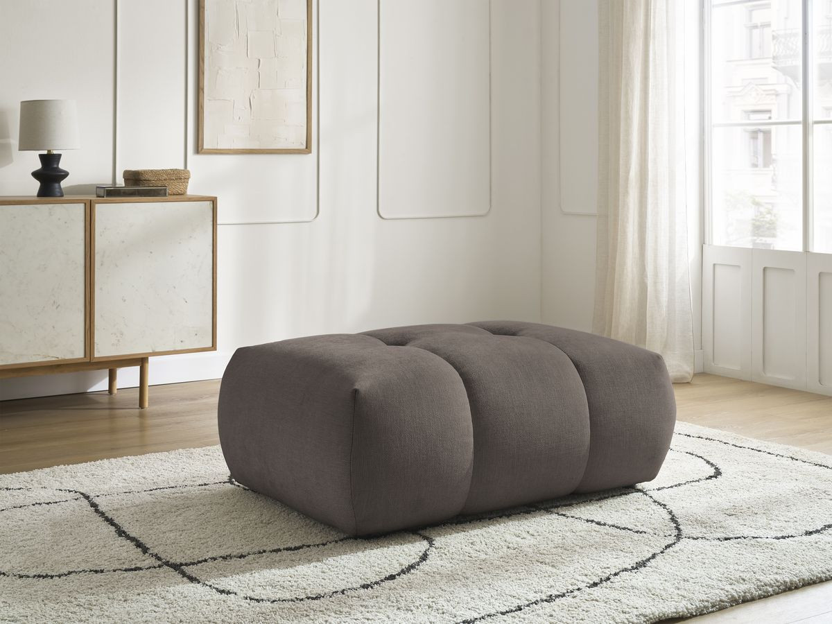 Canapé panoramique convertible FUJI tissu lisse avec pouf