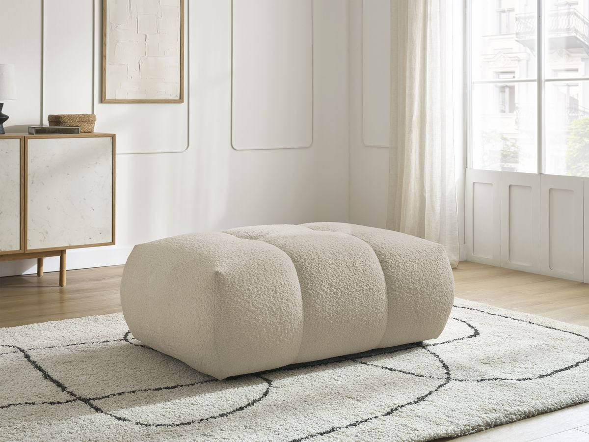 Canapé d'angle L convertible FUJI tissu bouclette avec pouf
