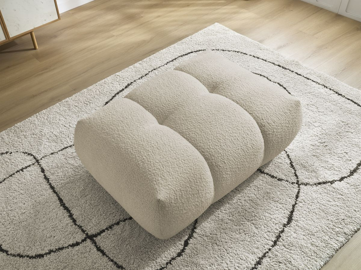 Canapé d'angle L convertible FUJI tissu bouclette avec pouf