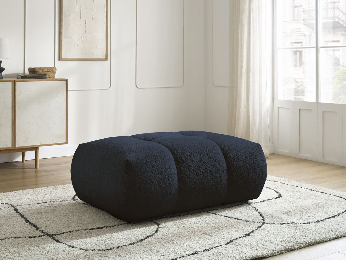 Canapé d'angle L convertible FUJI tissu bouclette avec pouf