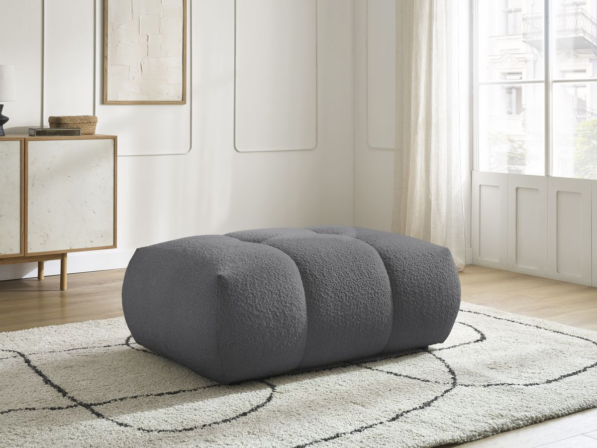 Canapé d'angle L convertible FUJI tissu bouclette avec pouf