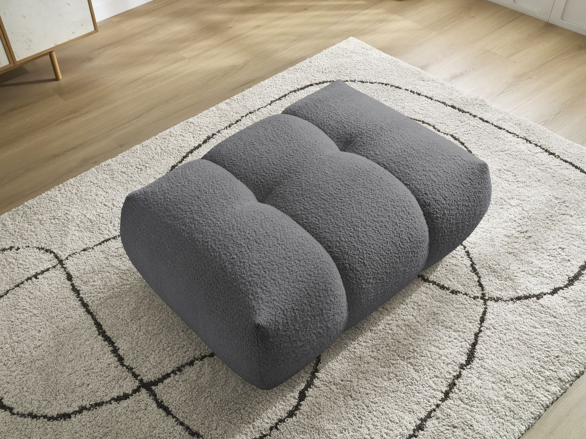 Canapé d'angle L convertible FUJI tissu bouclette avec pouf