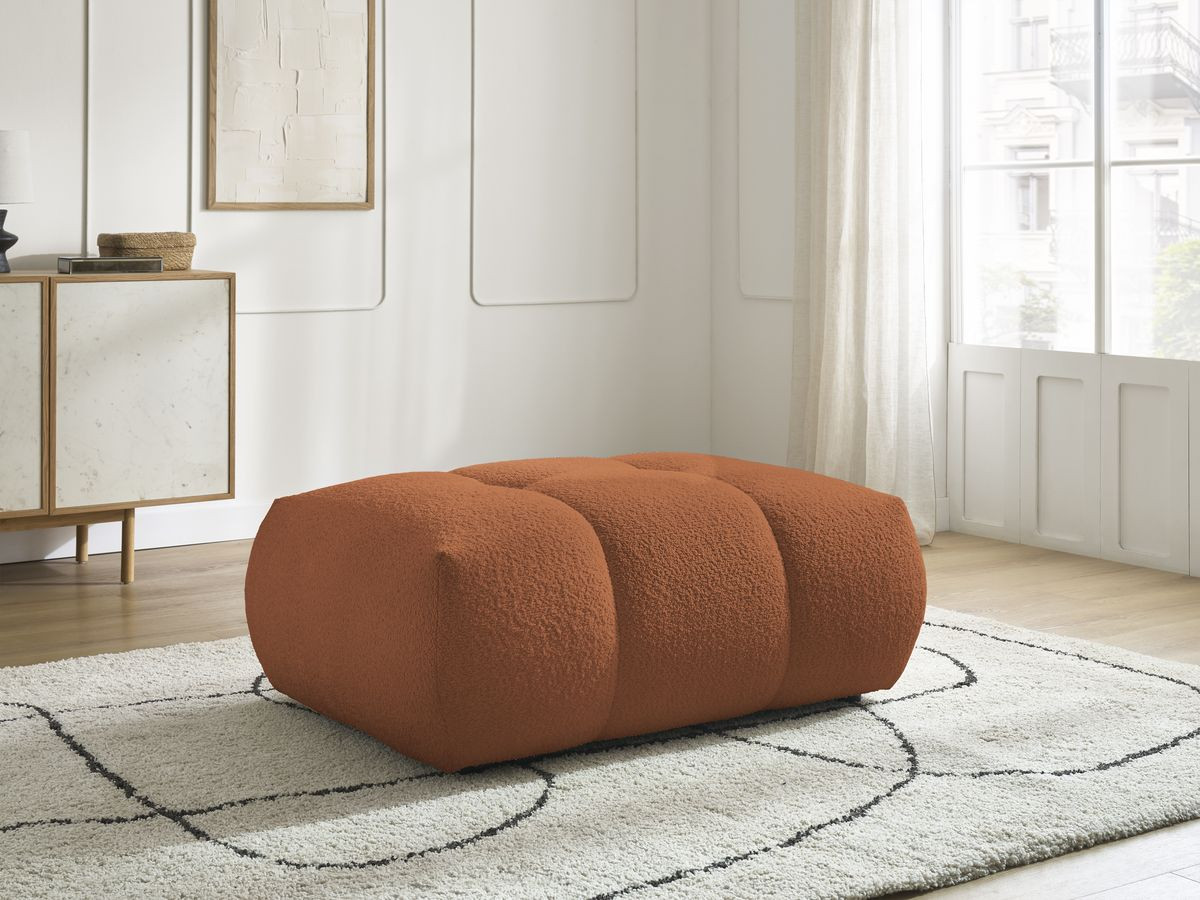 Canapé d'angle L convertible FUJI tissu bouclette avec pouf