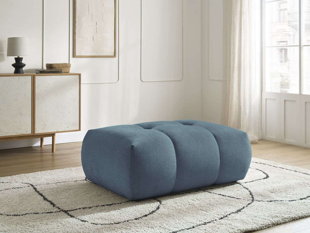 Canapé d'angle L convertible FUJI tissu lisse avec pouf