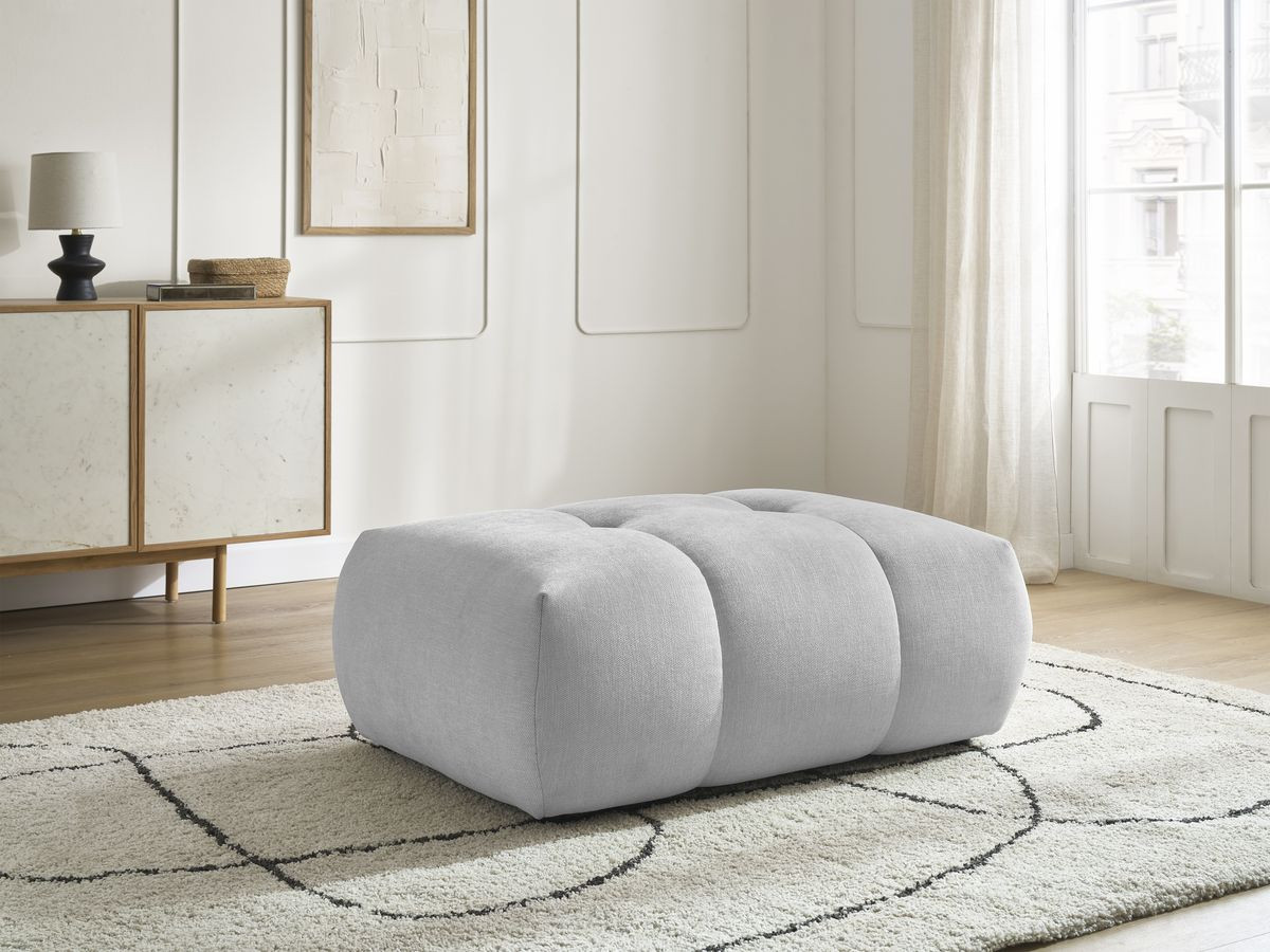 Canapé d'angle L convertible FUJI tissu lisse avec pouf