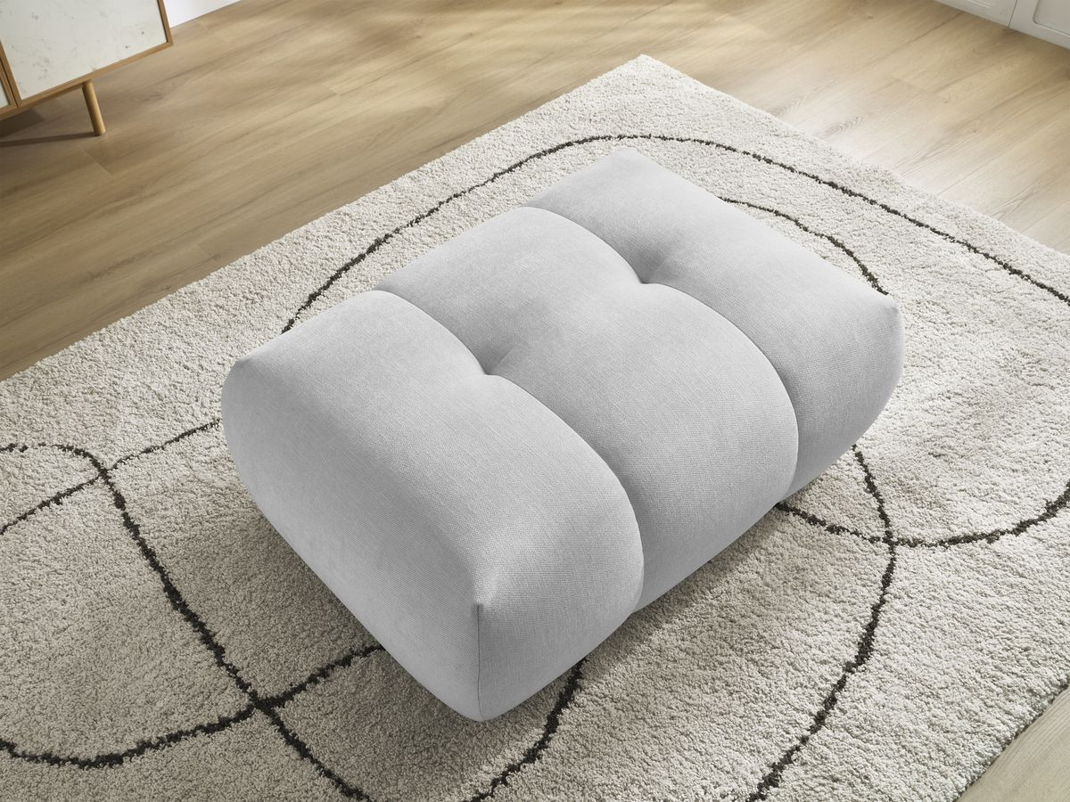 Canapé d'angle L convertible FUJI tissu lisse avec pouf
