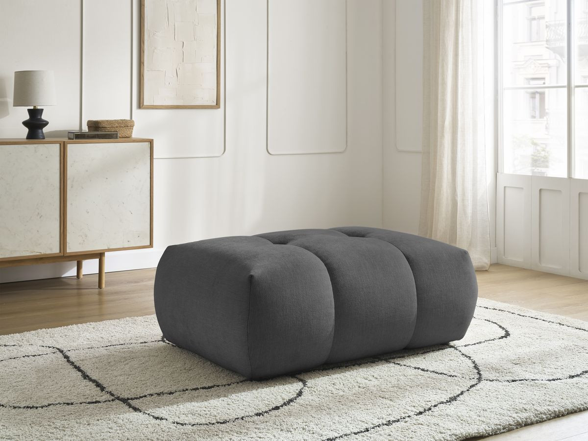 Canapé d'angle L convertible FUJI tissu lisse avec pouf