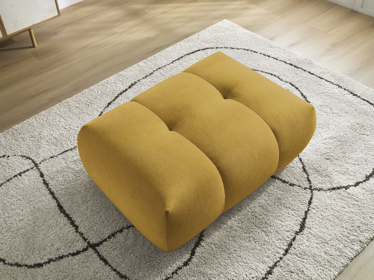 Canapé d'angle L convertible FUJI tissu lisse avec pouf