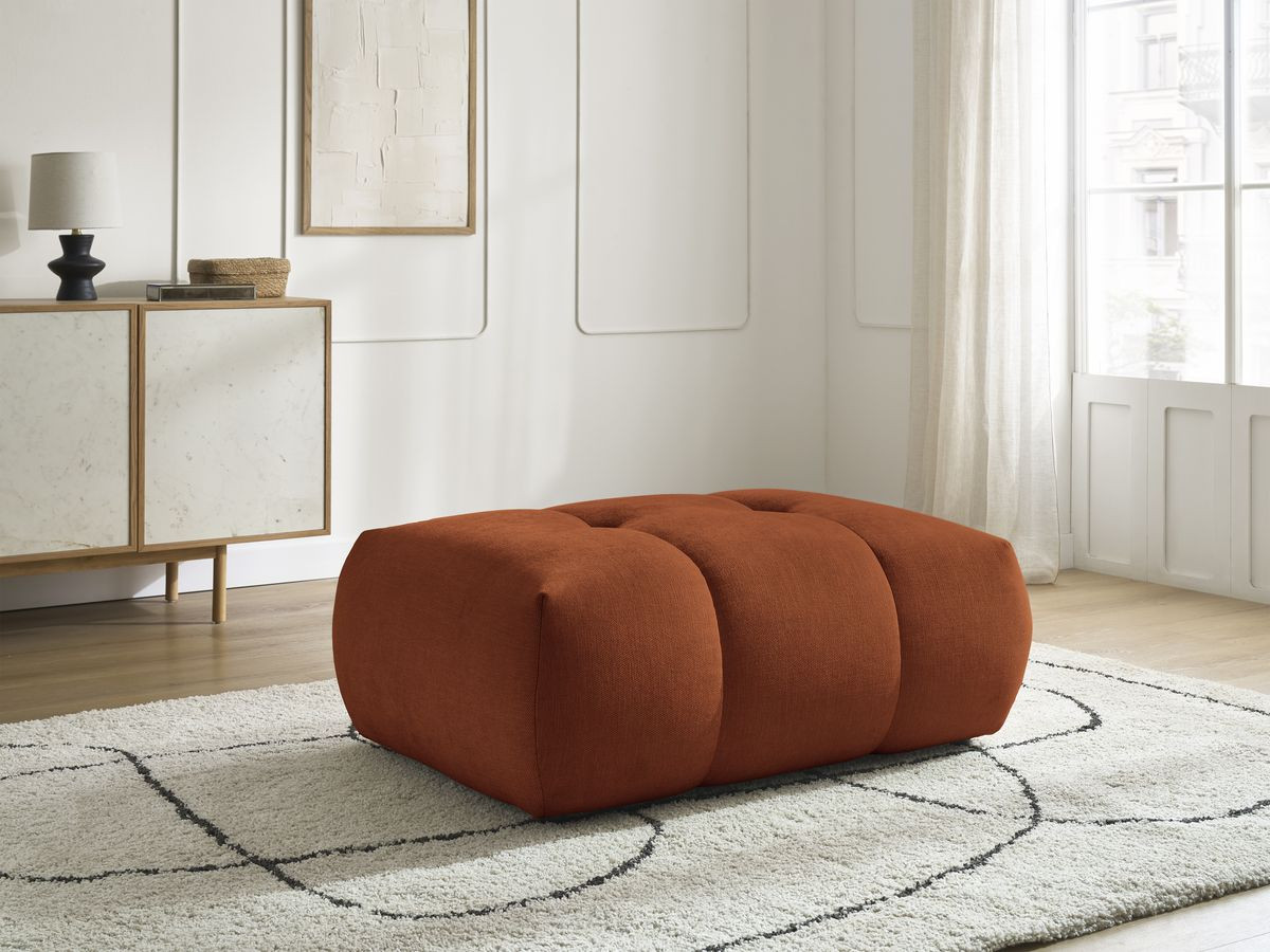 Canapé d'angle L convertible FUJI tissu lisse avec pouf