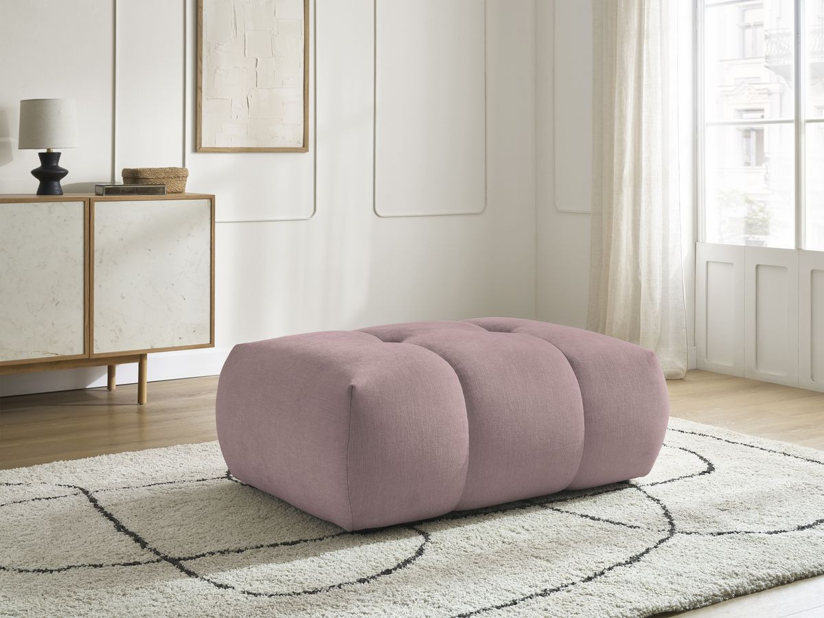 Canapé d'angle L convertible FUJI tissu lisse avec pouf