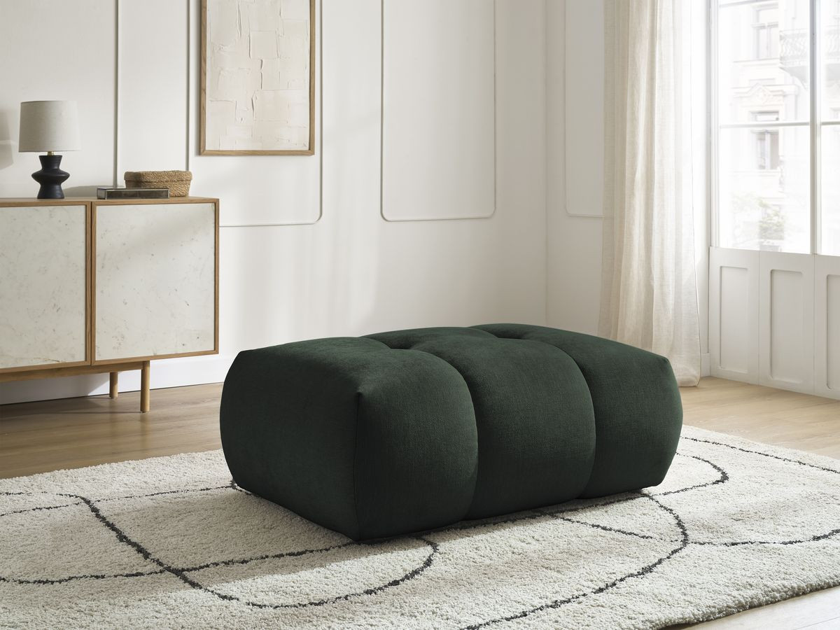 Canapé d'angle L convertible FUJI tissu lisse avec pouf
