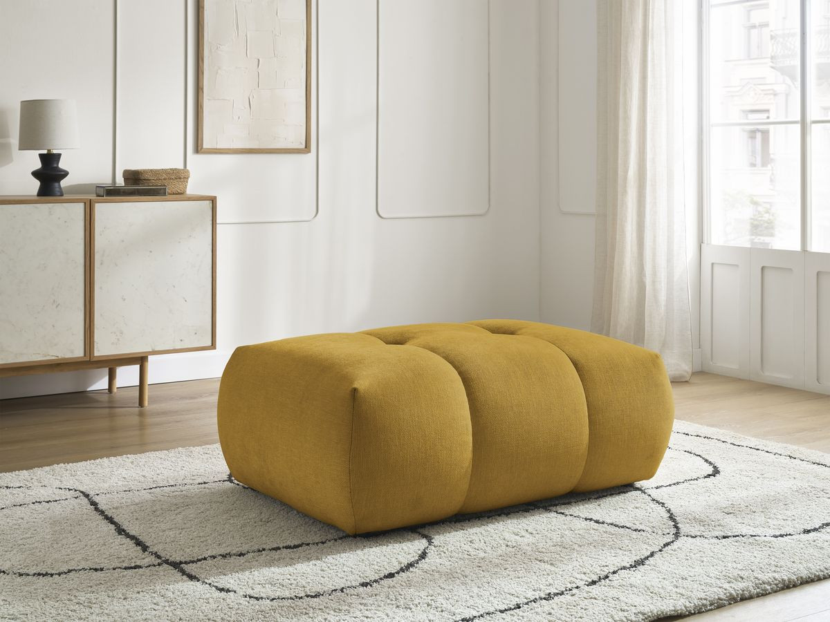 Canapé droit convertible 3 places FUJI tissu lisse avec pouf