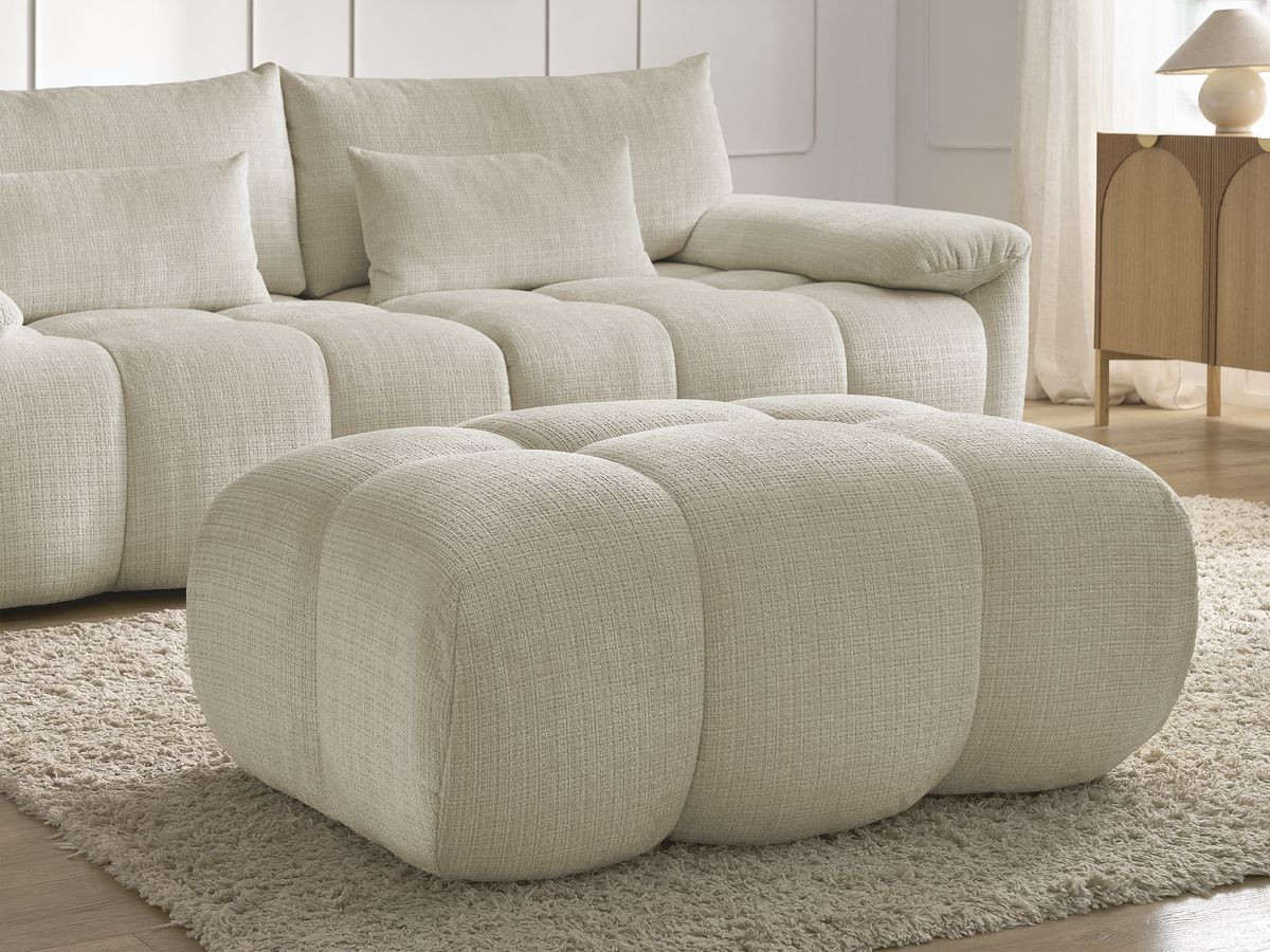 Canapé droit fixe 3 places IVANE tissu texturé avec pouf
