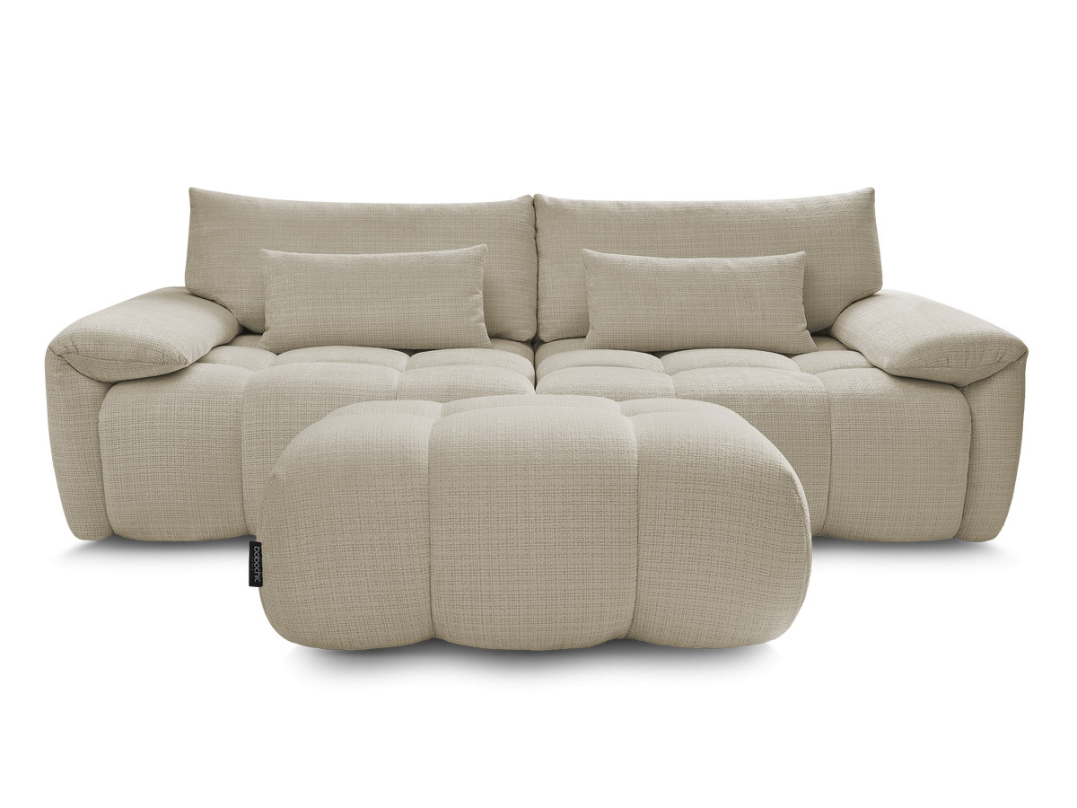 Canapé droit fixe 3 places IVANE tissu texturé avec pouf